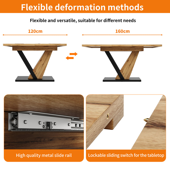 Extendable natural wood-grain dining table (120-160cm) SWEETEXUD