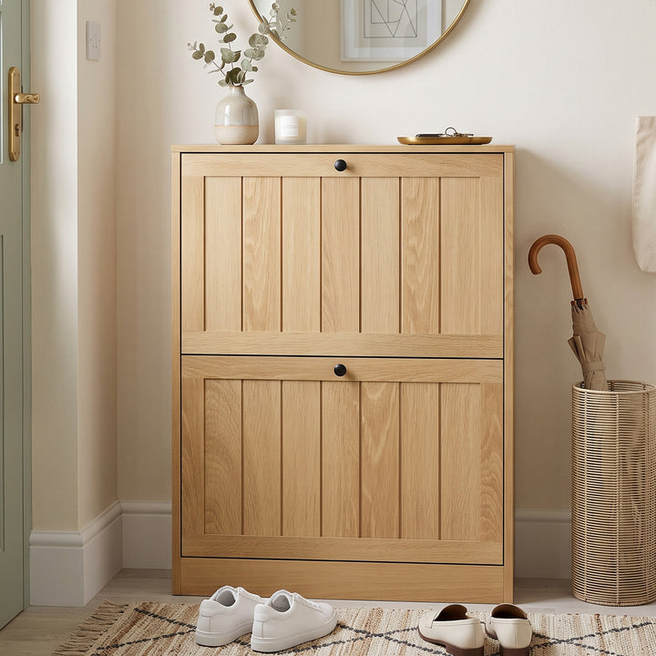 Oak Shoe Cabinet with 2 Tilt-Out Drawers 60 cm URBANBAR