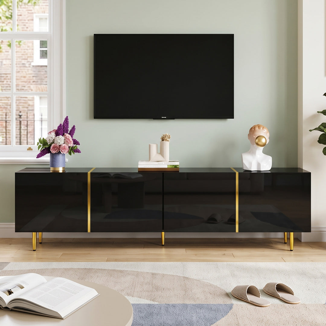 Black High-Gloss TV Cabinet with 4 Doors Soft-Close Storage 170 cm URBANSCREEN