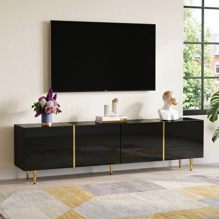Black High-Gloss TV Cabinet with 4 Doors Soft-Close Storage 170 cm URBANSCREEN