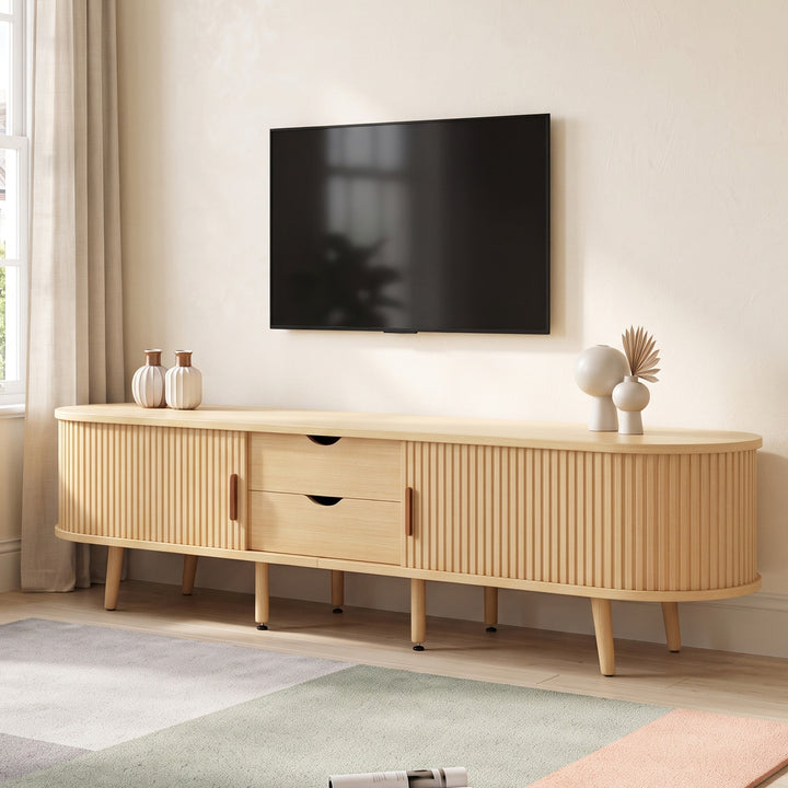 Oak-Effect TV Stand with 2 Drawers &amp; Sliding Doors 170 cm URBANWOOLSTYLE