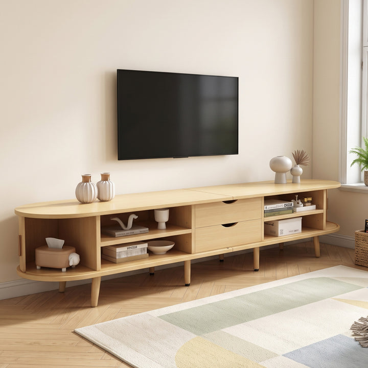 Oak-Effect TV Stand with 2 Drawers &amp; Sliding Doors 170 cm URBANWOOLSTYLE