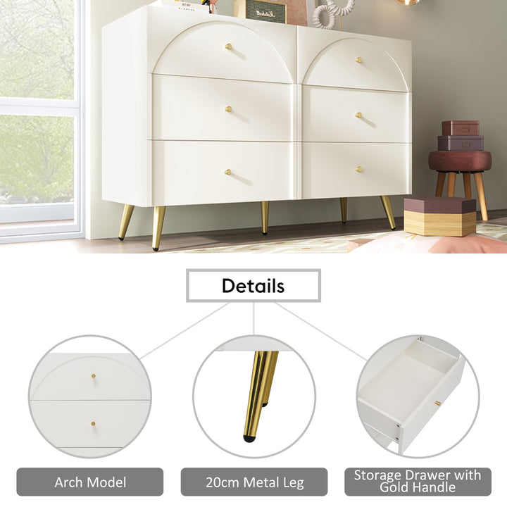 White sideboard with 6 drawers 120*40*85cm URGID UK