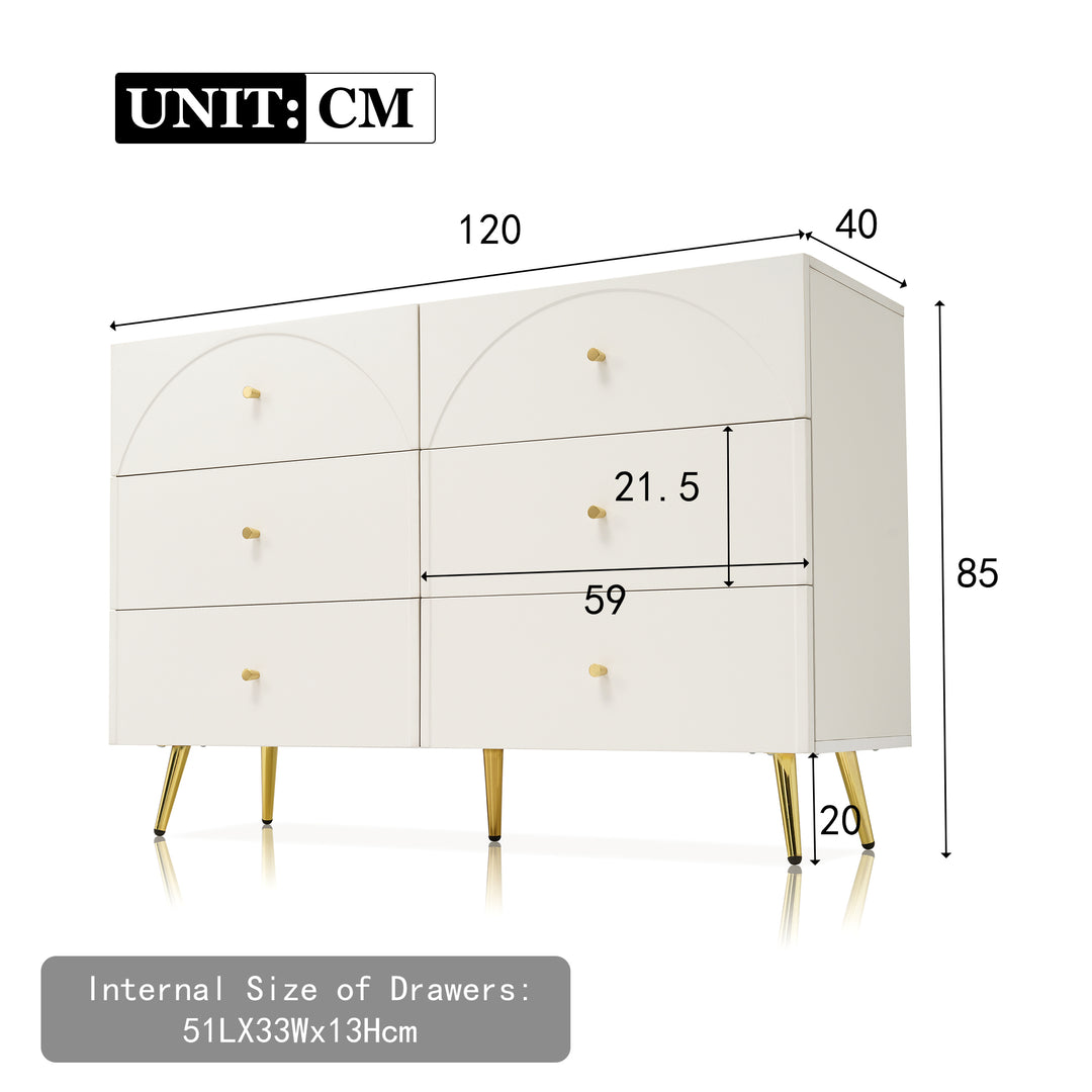 White sideboard with 6 drawers 120*40*85cm URGID UK