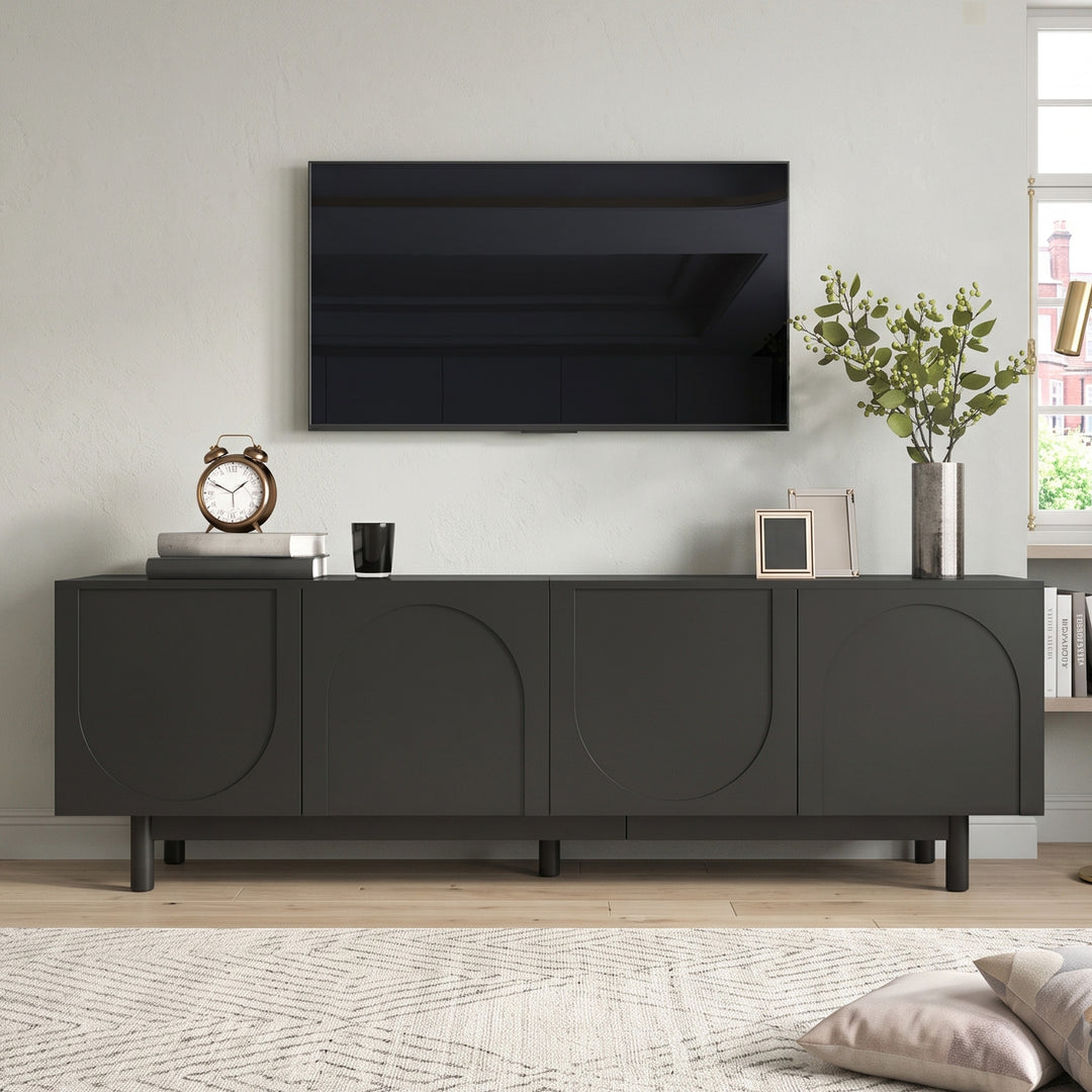 TV Cabinet 175 cm Black with 4 Doors & Adjustable Shelves VANITYPLASTIC