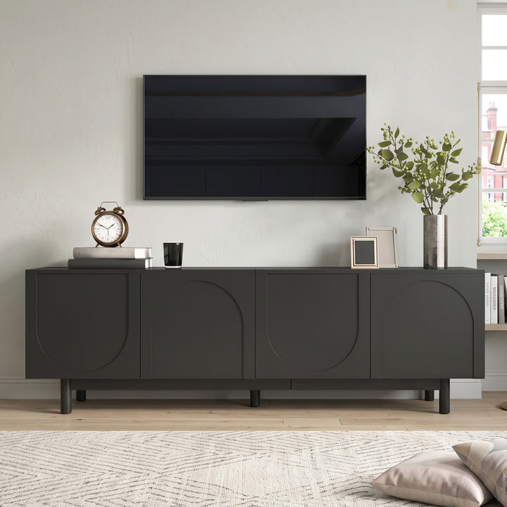 TV Cabinet 175 cm Black with 4 Doors & Adjustable Shelves VANITYPLASTIC