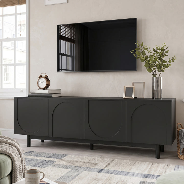 TV Cabinet 175 cm Black with 4 Doors & Adjustable Shelves VANITYPLASTIC