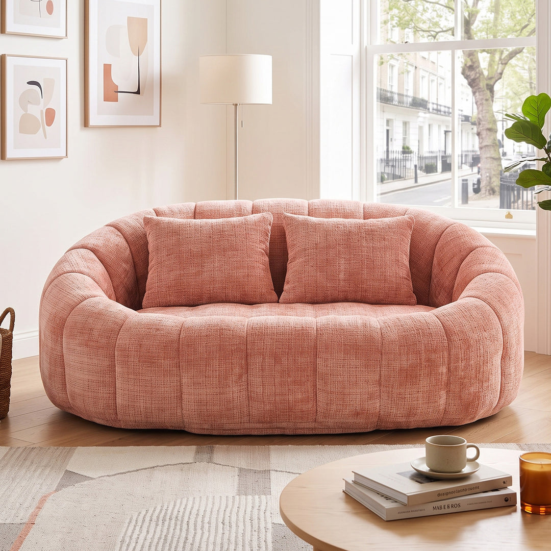 Contemporary Pink Chenille Curved Barrel Chair and Cuddle Lounger with 2 Pillows VANITYZONE