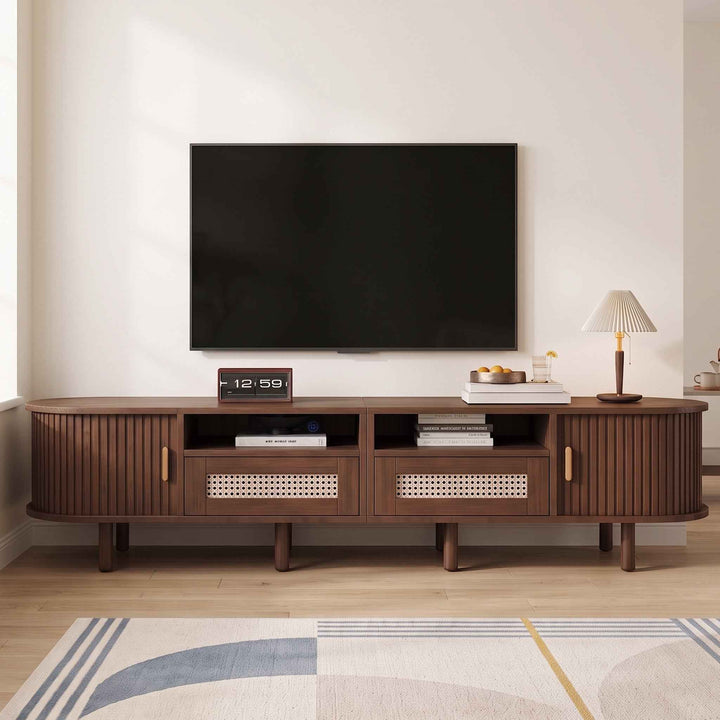 00+TV Stand 170 cmDark Oak with 2 Drawers and Sliding Doors for Living Room VASEGLASS