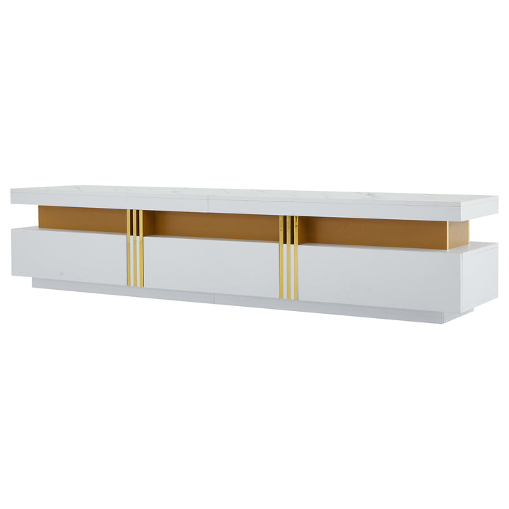 White marble pattern TV stand golden line luxury style 3 drawers VAALS UK