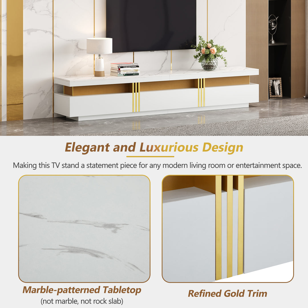 White marble pattern TV stand golden line luxury style 3 drawers VAALS UK