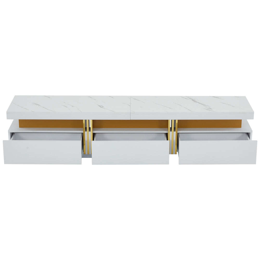 White marble pattern TV stand golden line luxury style 3 drawers VAALS UK