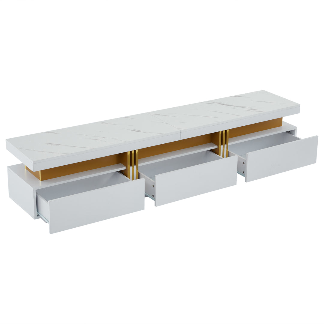 White marble pattern TV stand golden line luxury style 3 drawers VAALS UK