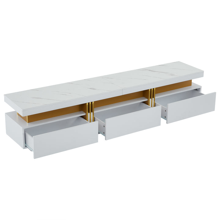 White marble pattern TV stand golden line luxury style 3 drawers VAALS UK