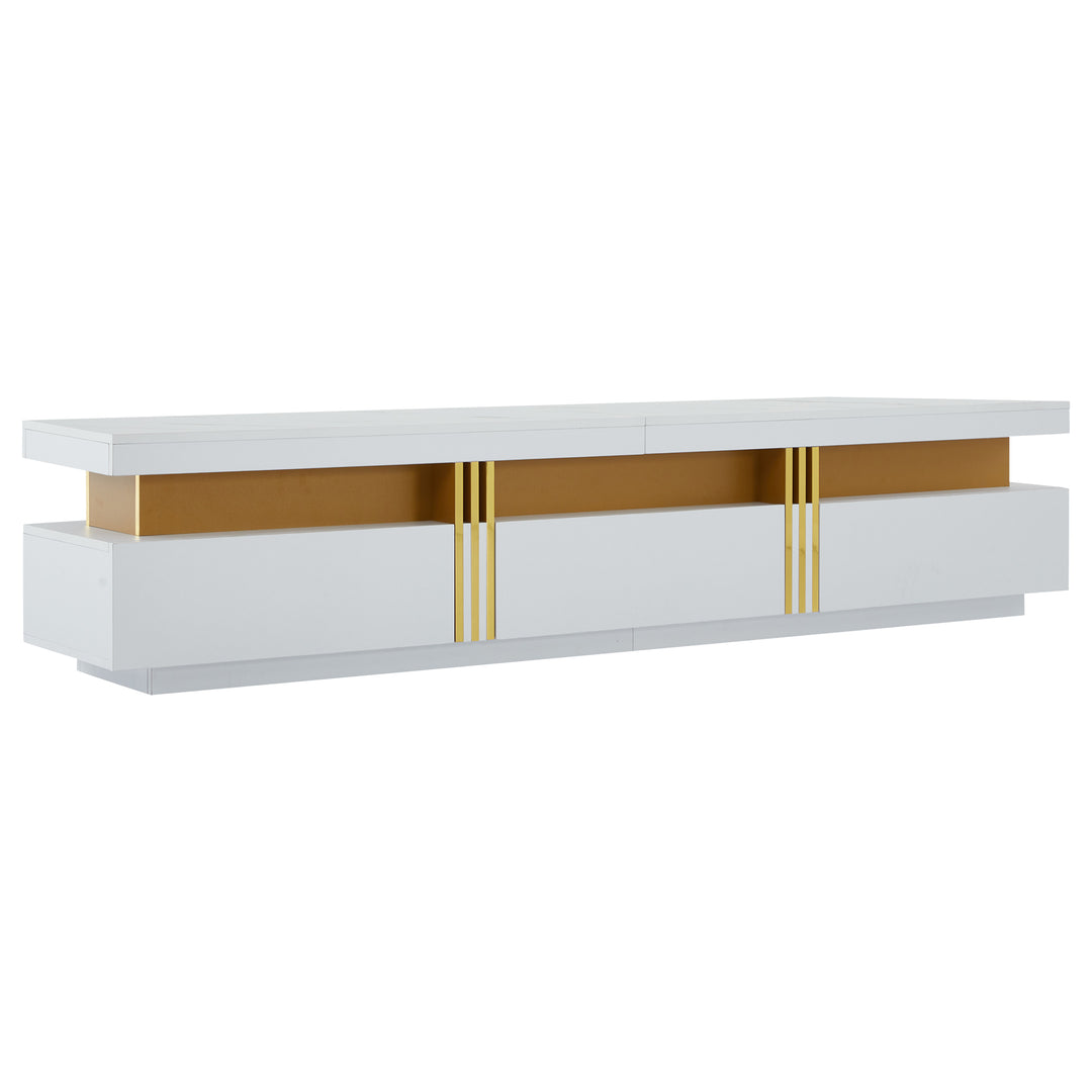 White marble pattern TV stand golden line luxury style 3 drawers VAALS UK