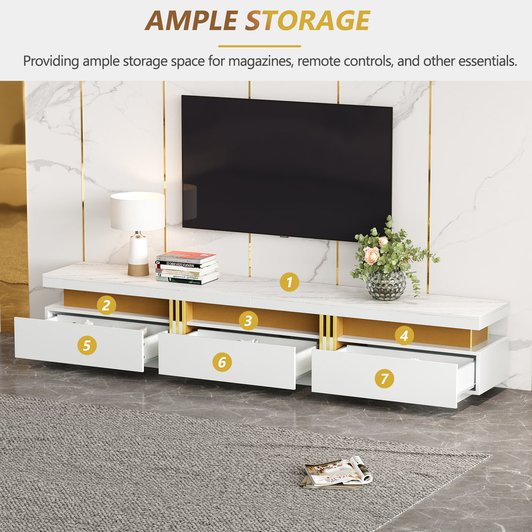 White marble pattern TV stand golden line luxury style 3 drawers VAALS UK