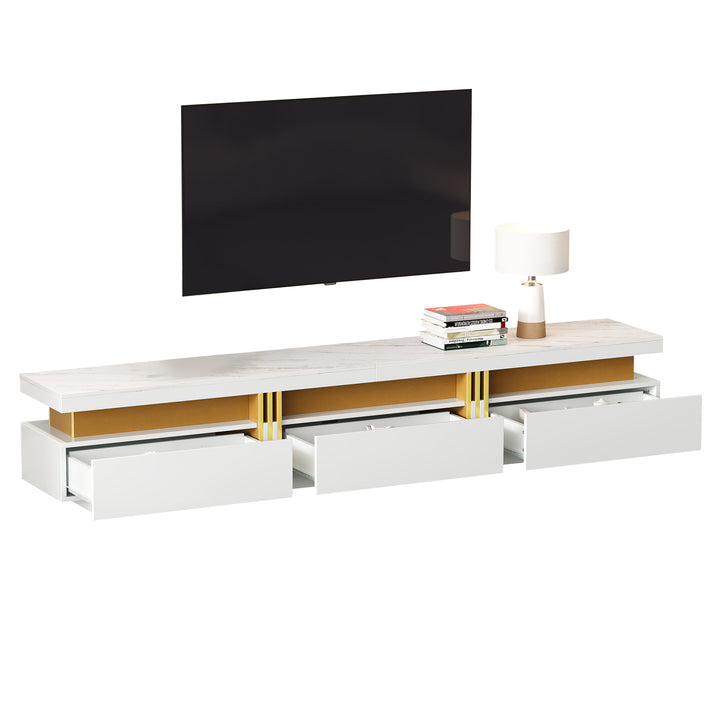 White marble pattern TV stand golden line luxury style 3 drawers VAALS UK