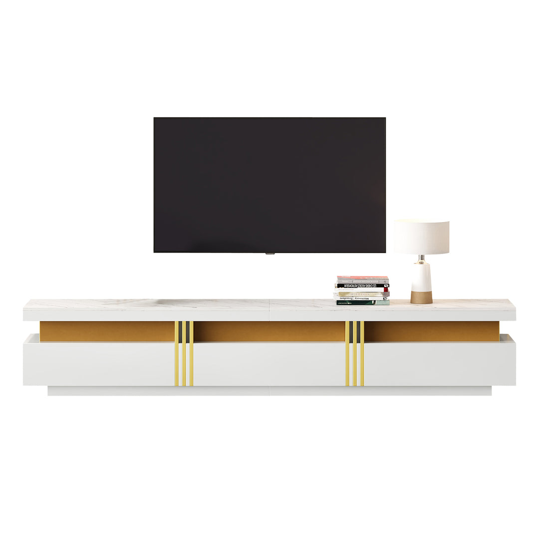 White marble pattern TV stand golden line luxury style 3 drawers VAALS UK
