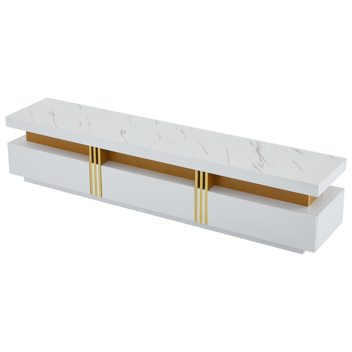 White marble pattern TV stand golden line luxury style 3 drawers VAALS UK