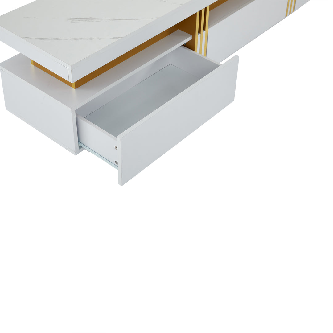 White marble pattern TV stand golden line luxury style 3 drawers VAALS UK