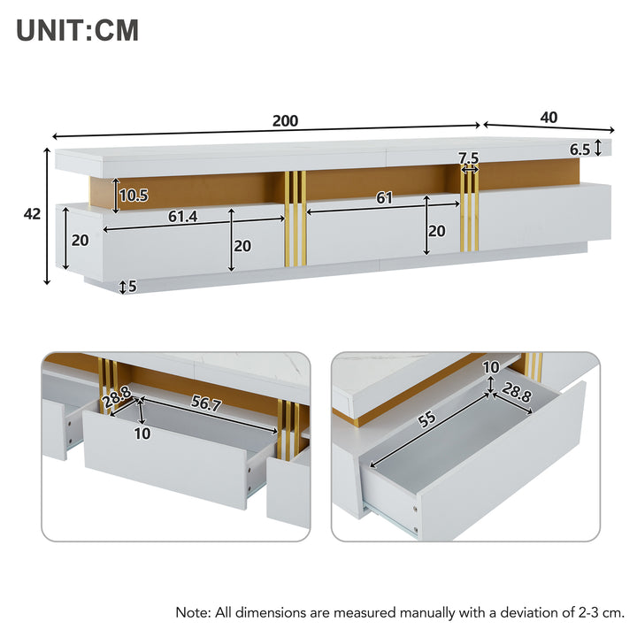 White marble pattern TV stand golden line luxury style 3 drawers VAALS UK