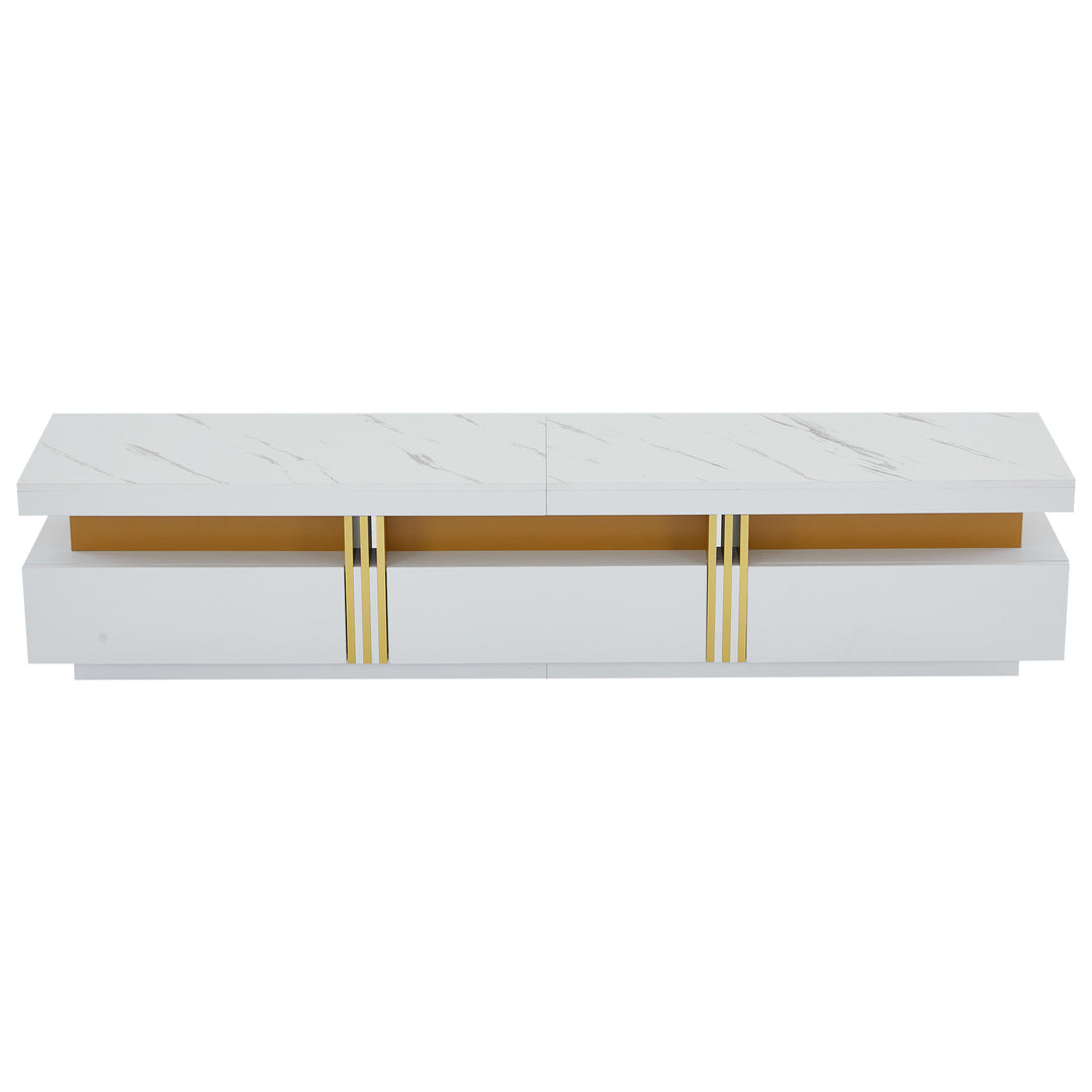 White marble pattern TV stand golden line luxury style 3 drawers VAALS UK