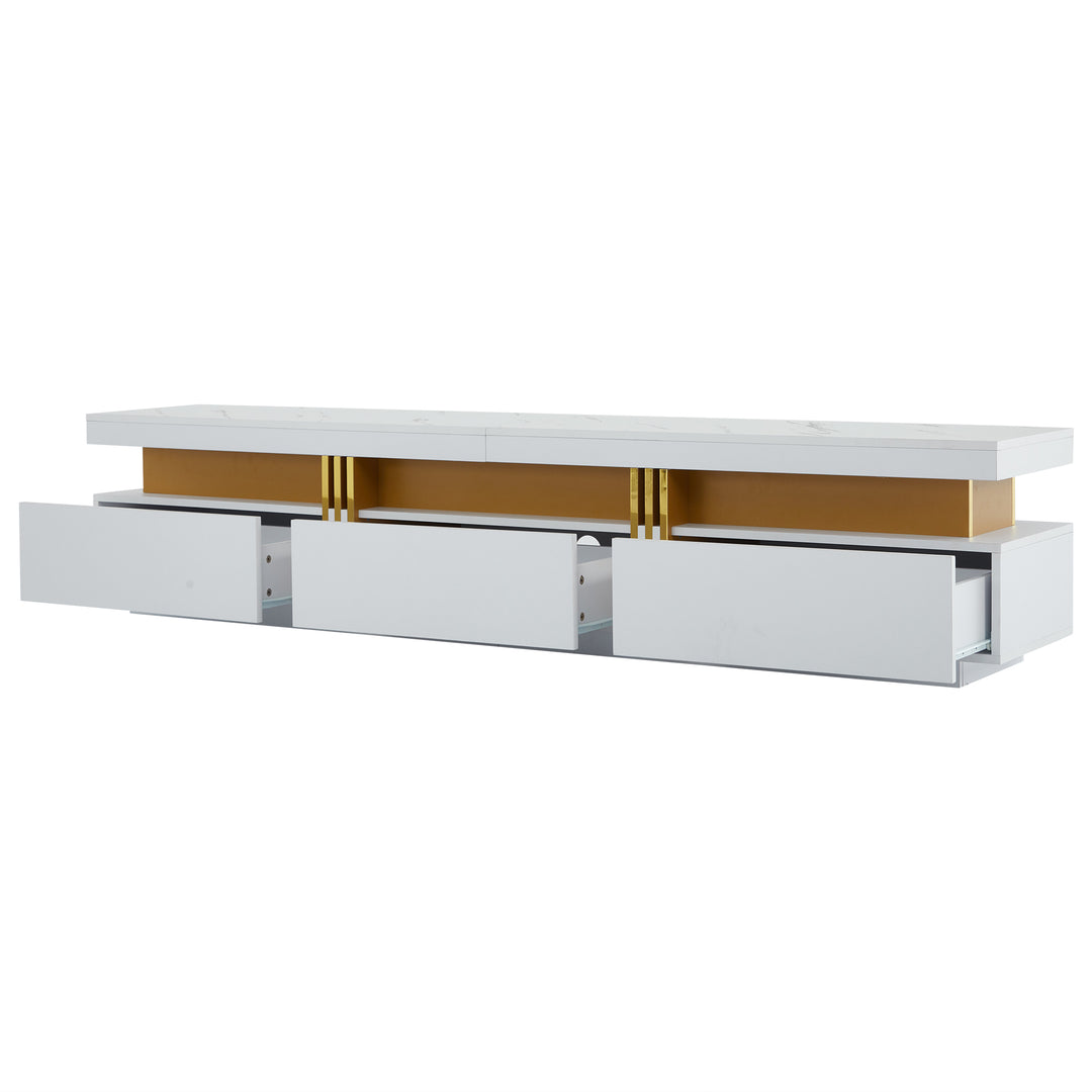 White marble pattern TV stand golden line luxury style 3 drawers VAALS UK