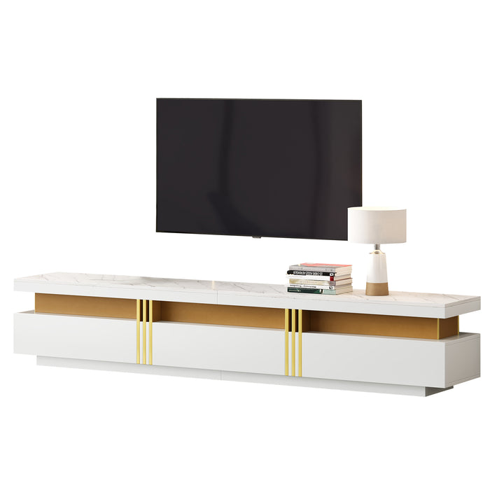White marble pattern TV stand golden line luxury style 3 drawers VAALS UK
