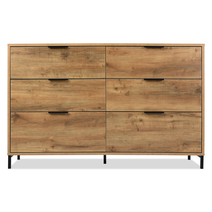 Dark oak wooden sideboard cabinet 6 drawers 120*40*76cm VANZEIDS UK