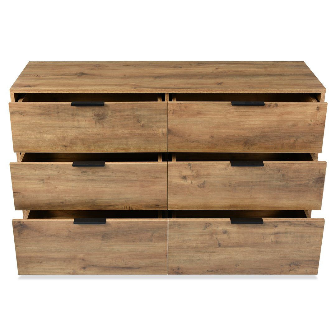 Dark oak wooden sideboard cabinet 6 drawers 120*40*76cm VANZEIDS UK