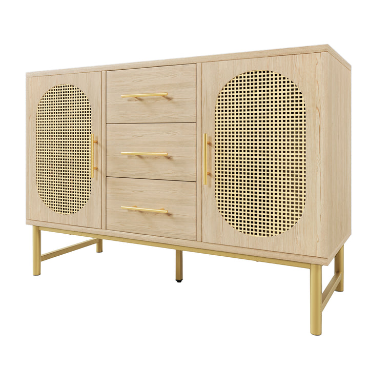 Faux rattan wood aspect sideboard 2 doors 3 drawers 120x40x74cm VIGOIH UK