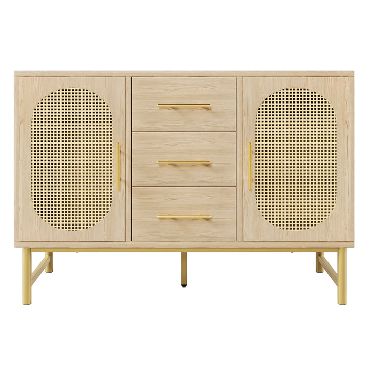 Faux rattan wood aspect sideboard 2 doors 3 drawers 120x40x74cm VIGOIH UK