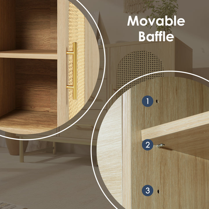 Faux rattan wood aspect sideboard 2 doors 3 drawers 120x40x74cm VIGOIH UK