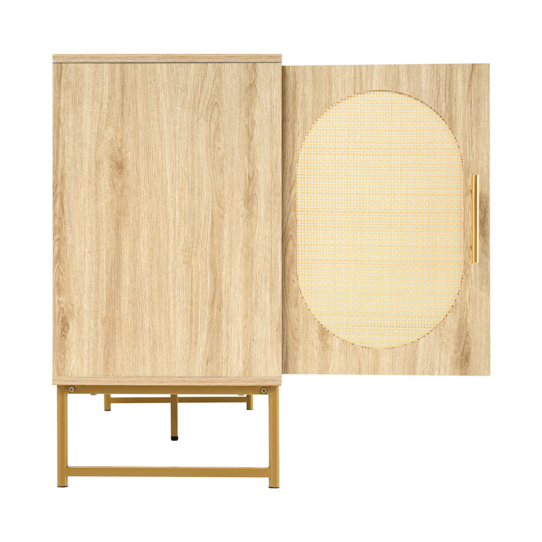 Faux rattan wood aspect sideboard 2 doors 3 drawers 120x40x74cm VIGOIH UK