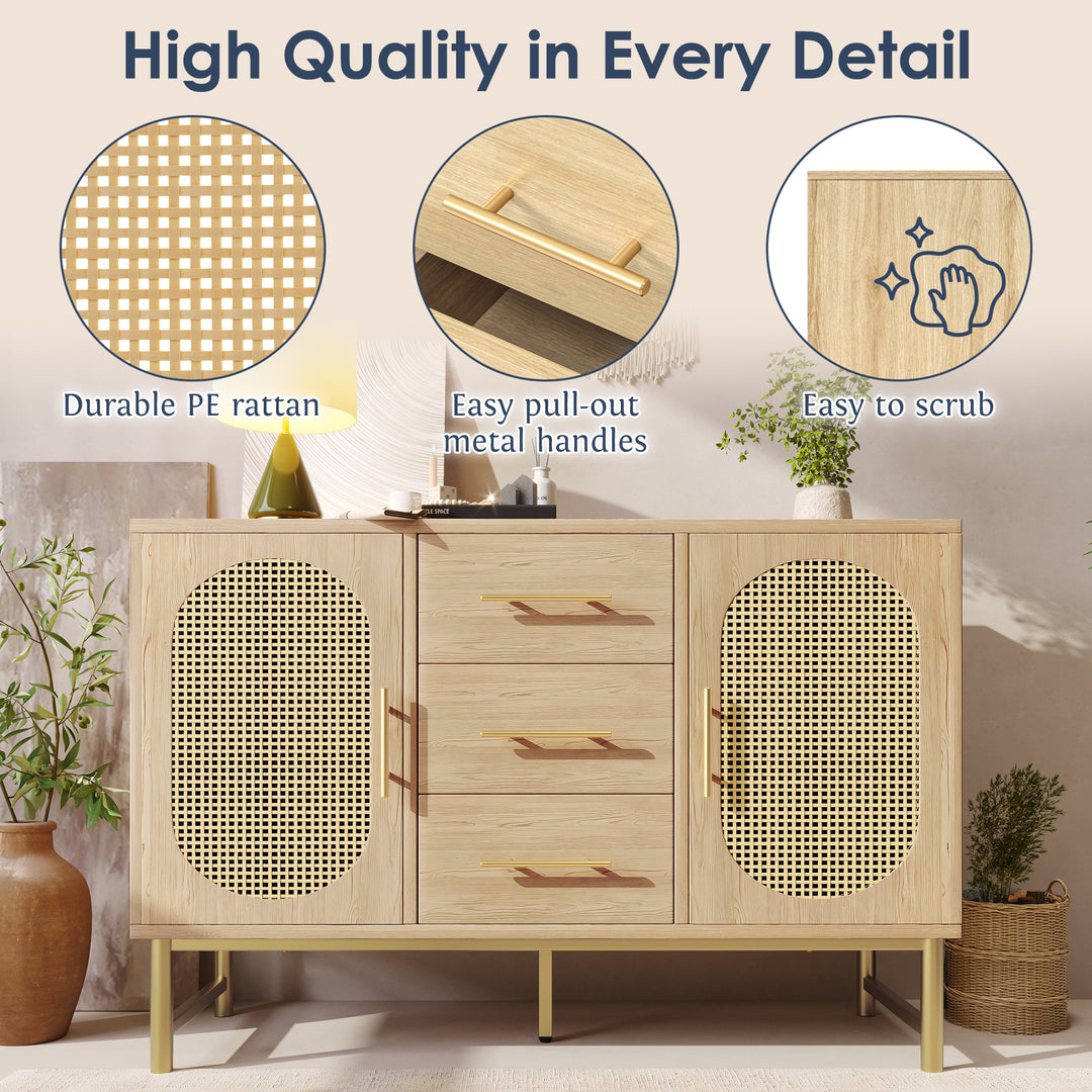 Faux rattan wood aspect sideboard 2 doors 3 drawers 120x40x74cm VIGOIH UK