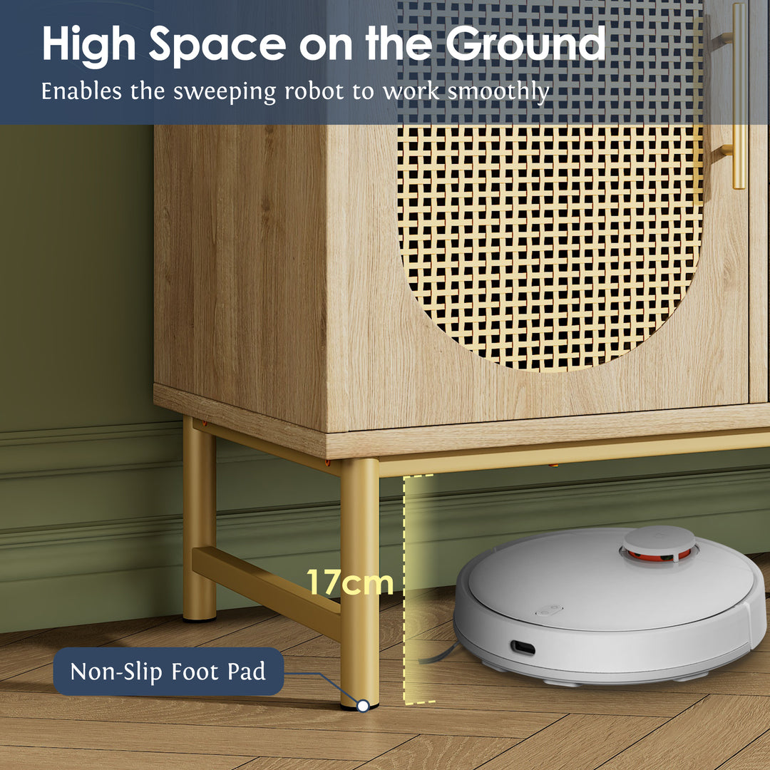 Faux rattan wood aspect sideboard 2 doors 3 drawers 120x40x74cm VIGOIH UK