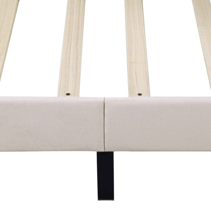 Upholstered velvet beige double bed frame VURRAEL BEIGE UK