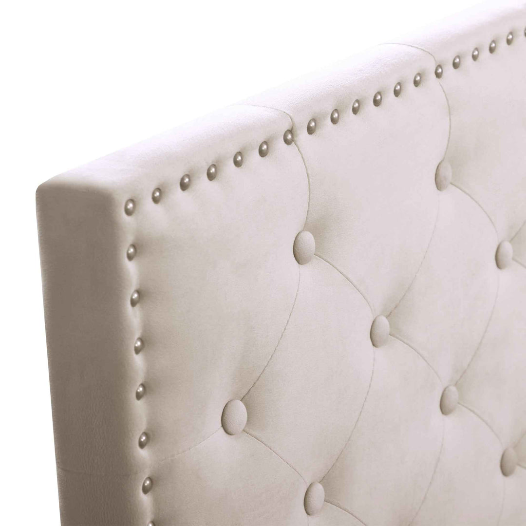 Upholstered velvet beige double bed frame VURRAEL BEIGE UK