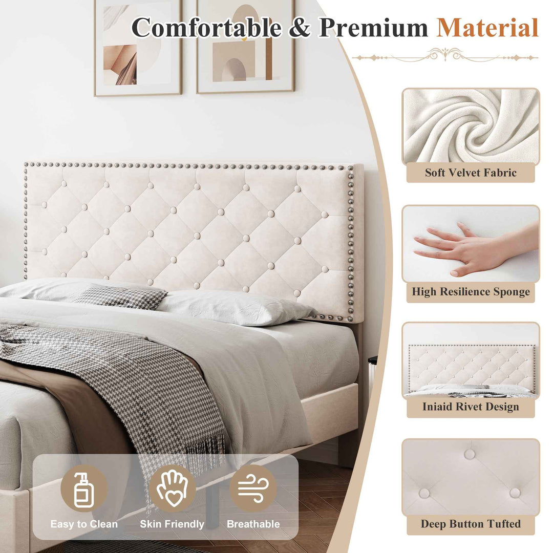 Upholstered velvet beige double bed frame VURRAEL BEIGE UK