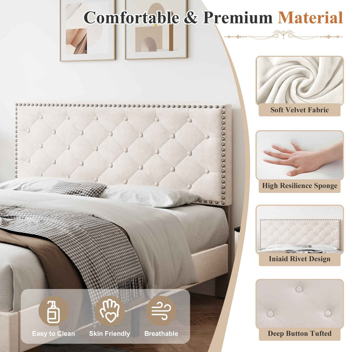 Upholstered velvet beige double bed frame VURRAEL BEIGE UK