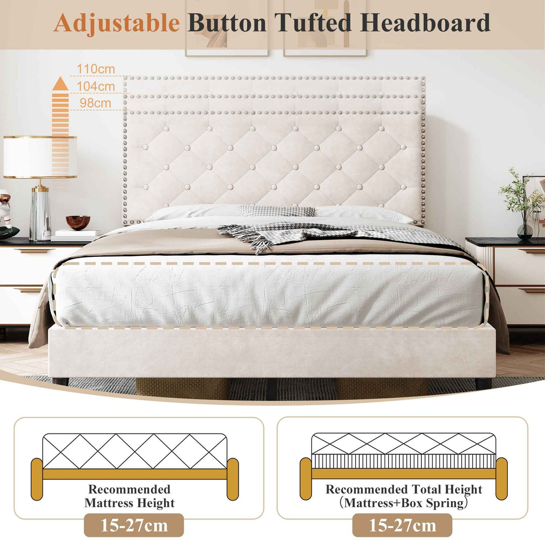 Upholstered velvet beige double bed frame VURRAEL BEIGE UK
