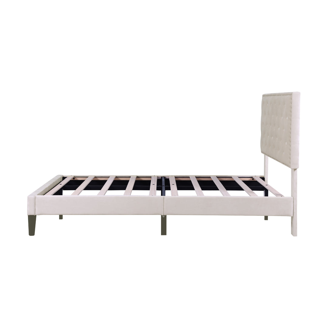 Upholstered velvet beige double bed frame VURRAEL BEIGE UK