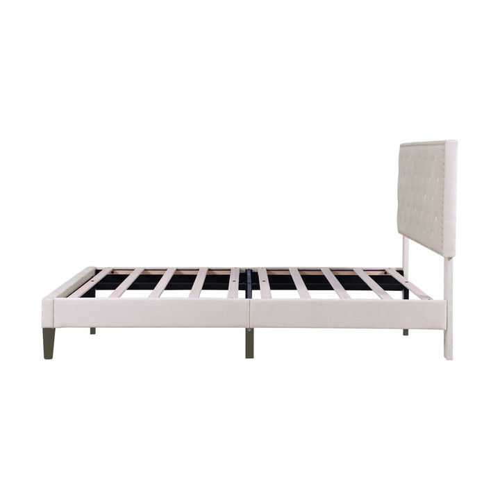 Upholstered velvet beige double bed frame VURRAEL BEIGE UK
