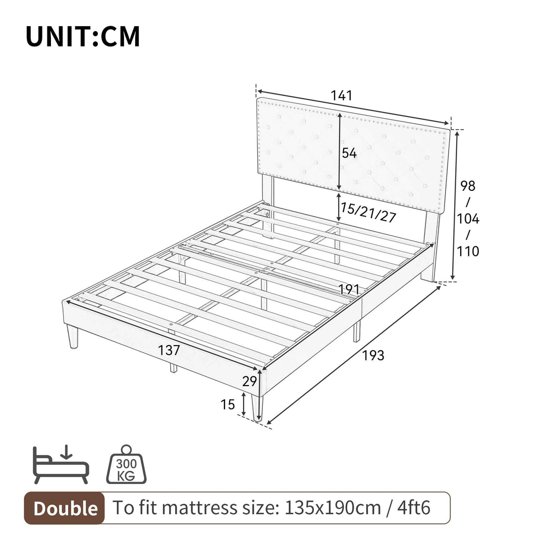 Upholstered velvet beige double bed frame VURRAEL BEIGE UK