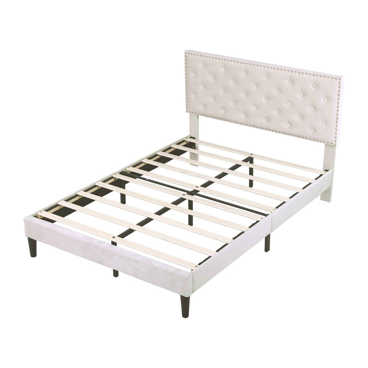 Upholstered velvet beige double bed frame VURRAEL BEIGE UK