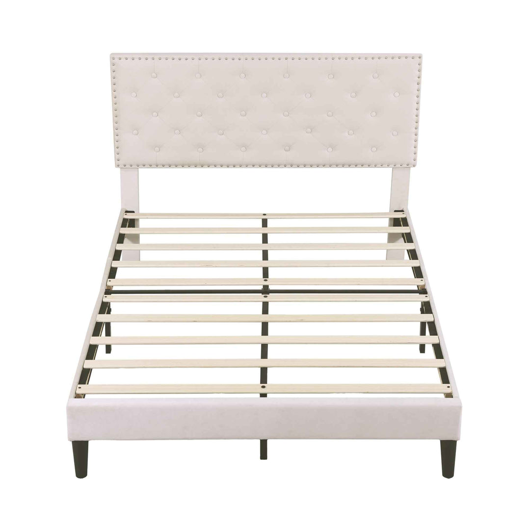Upholstered velvet beige double bed frame VURRAEL BEIGE UK