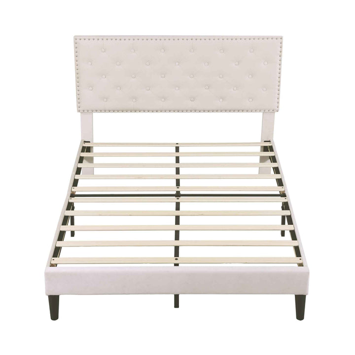 Upholstered velvet beige double bed frame VURRAEL BEIGE UK