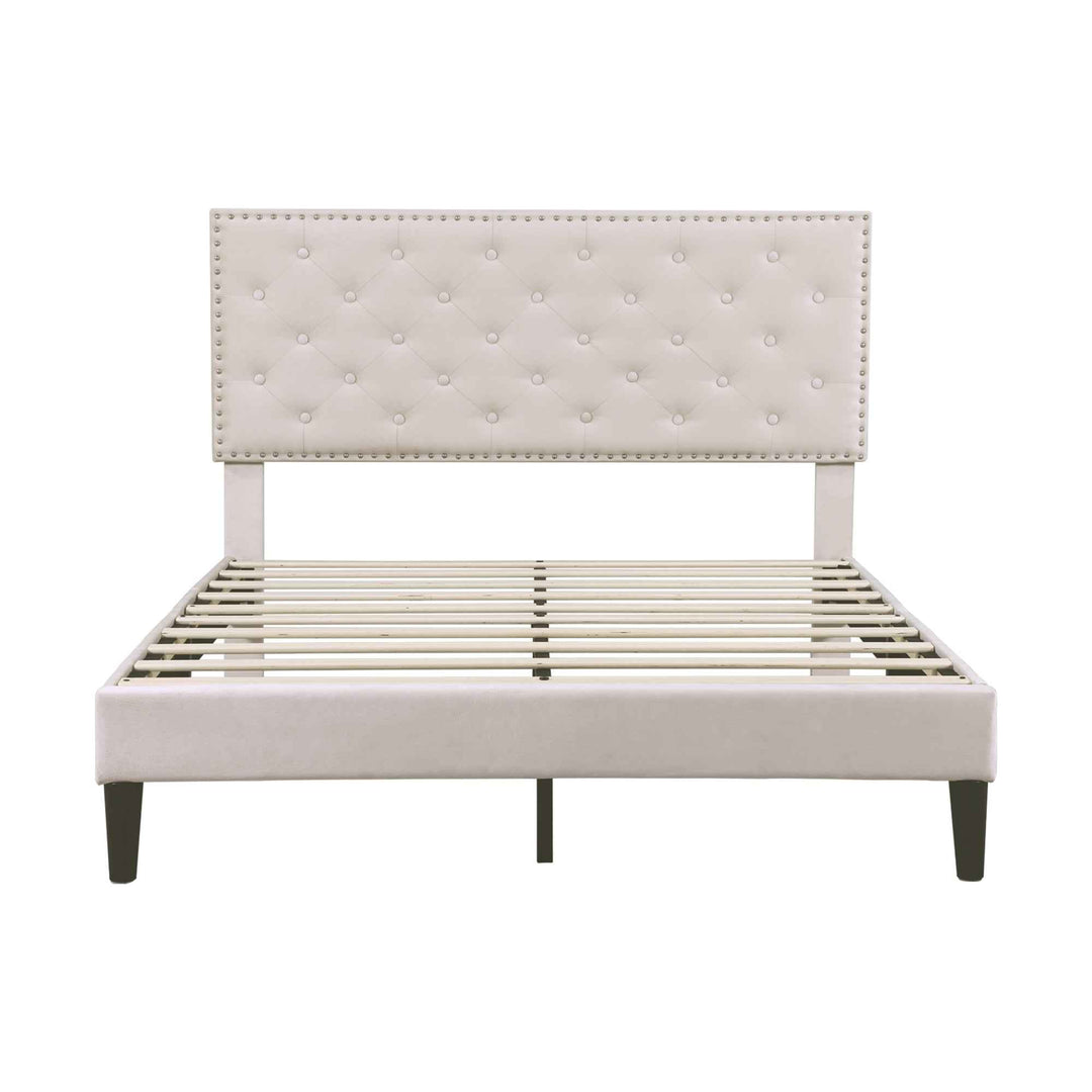 Upholstered velvet beige double bed frame VURRAEL BEIGE UK
