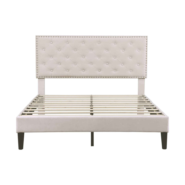 Upholstered velvet beige double bed frame VURRAEL BEIGE UK