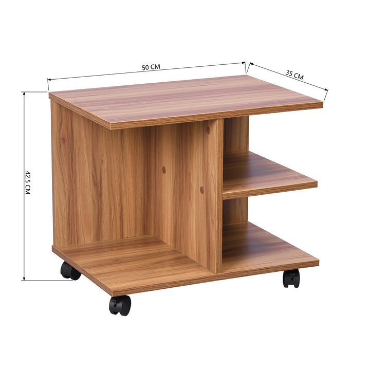 Mobile side table with open shelving and castor wheels WENDY WALNUT